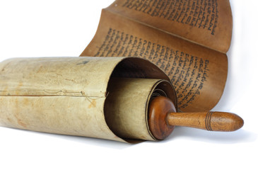 Ancient antique scroll on white background, Israel