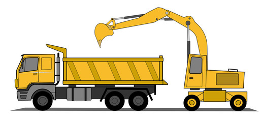 Hydraulic shovel and lorry vector