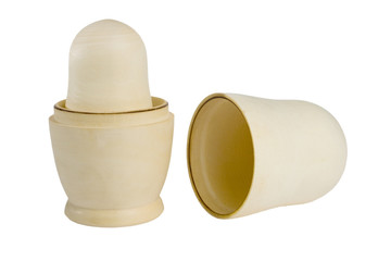 Open unpainted nested doll (isolated on white)