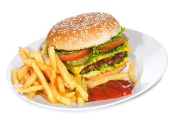 hamburger with fries