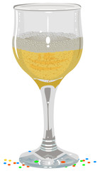 The glass champagne and confetti