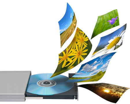 Multimedia concept with cd or dvd rom. Isolated on white.