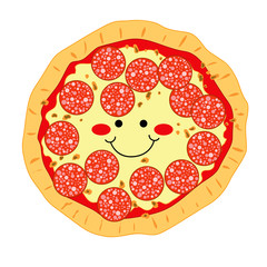 Happy smiling pizza made of pepperoni and mozzarella