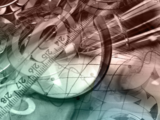 Magnifier, ruler and calculator, collage