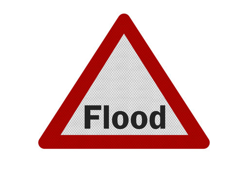 Photo realistic 'flood warning' sign, isolated on white