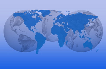 global map with a planet Earth in the background