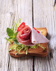 Ham and salami on toast