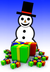 Snowman And Gift Wrapped Presents