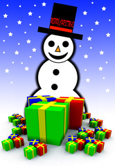 Snowman And Gift Wrapped Presents