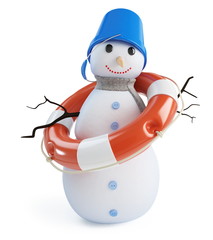 snow men lifebelt on a white background
