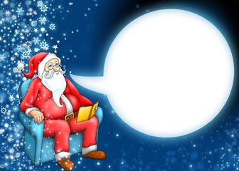 Santa claus and cartoon moon cloud