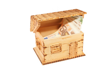WOODEN BOX HOUSES WITH MONEY