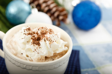 Hot Chocolate Cocoa on Blue Background