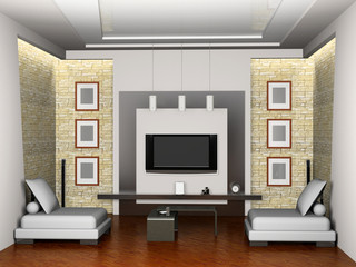 Modern interior of the living room 3D