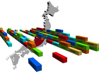 Japan map with stacks of export containers illustration