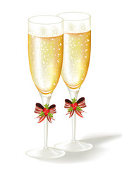 Two Christmas glasses of champagne.