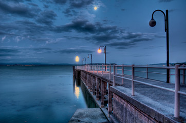 Lakeside pier before sunrise
