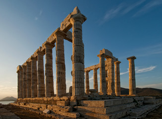 Temple of Poseidon at sunset, Cape Sounion, Greece
