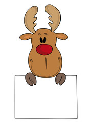 Funny reindeer with white sign.