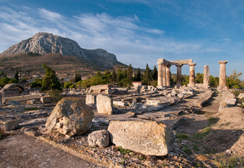 Ruins of Temple of Apollo, Ancient Corinth, Greece - obrazy, fototapety, plakaty