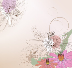 Floral background with Lotos - obrazy, fototapety, plakaty