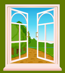 The summer landscape in Wood window