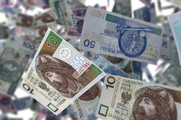 Polskie Banknoty    Spadające banknoty - deszcz pieniędzy - obrazy, fototapety, plakaty