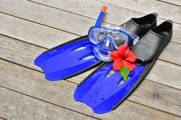 blaue Schnorchelausrüstung