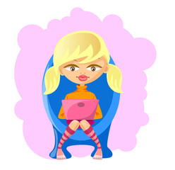 девушка работает с ноутбуком