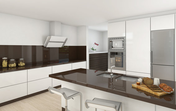 Modern kitchen white and brown