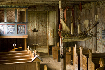 Fototapeta premium Interior from an old stav church in Kvernes, Norway