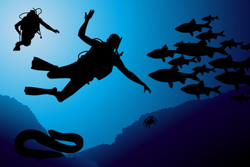 Fototapeta na wymiar Colorful scuba diver vector illustration
