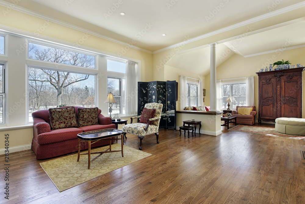 Wall mural living room with white column