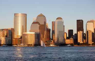 Manhattan Financial District at sunset from Jersey