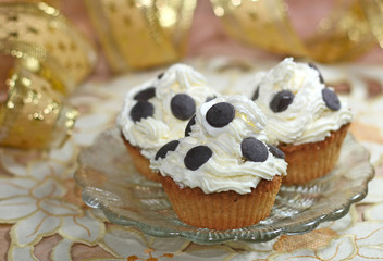 Homemade mini cake with cream and chocolate