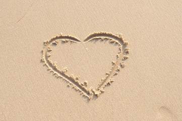 Heart symbol of love on the sand