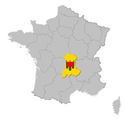 Auvergne auf den Umrissen Frankreichs