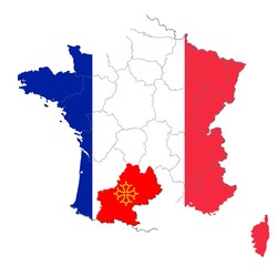 Midi-Pyrénées auf den Umrissen Frankreichs