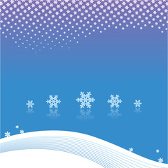 Snowflakes on blue background, white curves
