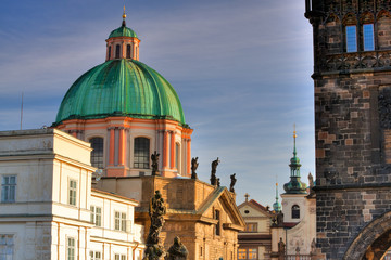 Fototapeta premium Famous towers on Charles Bridge in Prague