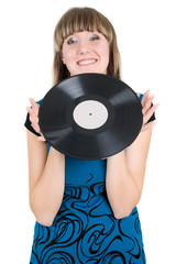 girl with vinyl disc