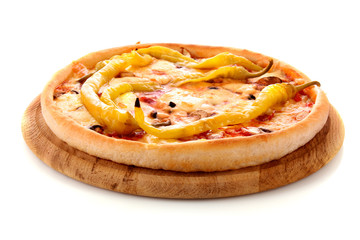 Tasty Italian pizza over white