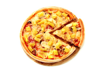 Tasty Italian pizza over white
