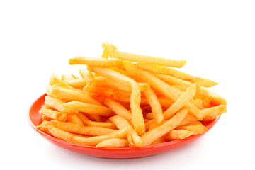 fried potatoes on the plate  on white background