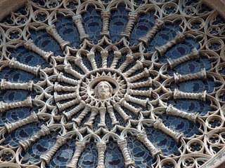 Orvieto Duomo facade.The delicately carved rose window