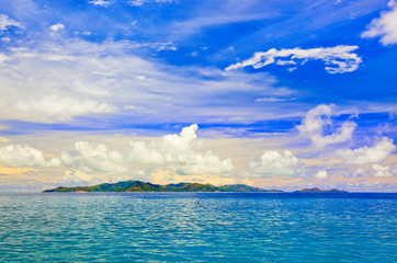 Tropical island at sunset