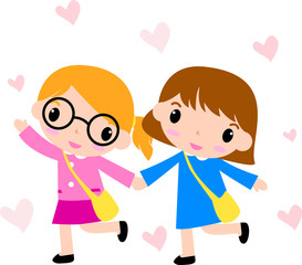 two girls walking to school