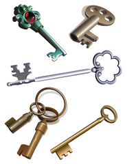 Collection of antique skeleton keys, gradient, vector