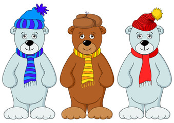 Teddy bears in winter costume