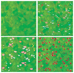 Seamless texture of grass and grass with flowers.